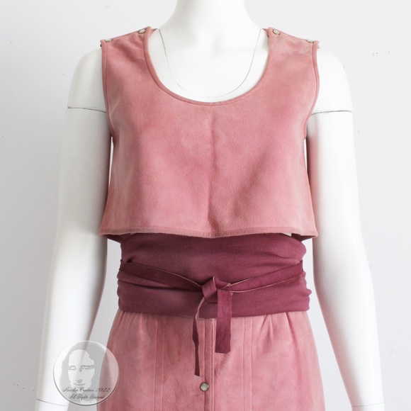 Bonnie Cashin Crop Top, Maxi Skirt + Obi Belt 3pc Set Pink Suede 1970s - Picture 4 of 12